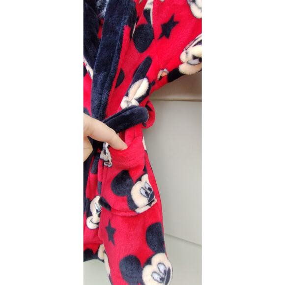 Disney Toddler Mickey Mouse Plush Robe size 2T Attached belt. Red Black - Picture 7 of 9